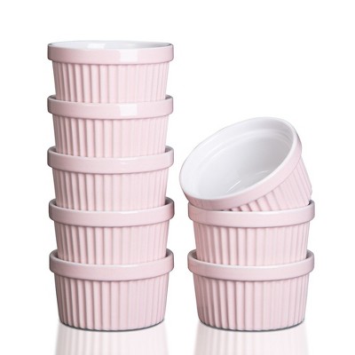 WhizMax Porcelain Ramekin,  8 oz, Set of 6, Pink