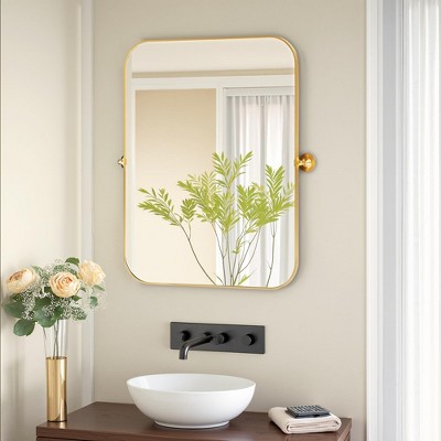 Iron Round Corner Rectangular Gold Metal Hanging Mirror 91x61x4cm
