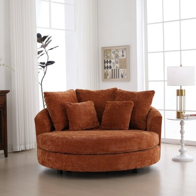 Hrinhom 59.8"W Slipcovered Barrel Sofa Chair,Modern Upholstered Chenille Accent Chair With 5 Pillows