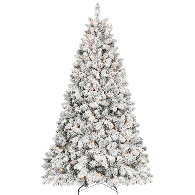 NAYSAYE Christmas Tree Stand 6FT Flocked Tree with Pine Cones and Full Branches for Christmas Decorations, Green and White, 40"*44"*72"