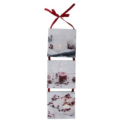 Northlight 15.5" LED Lighted Winter Frost Berry and Candle Christmas Wall Art Decoration