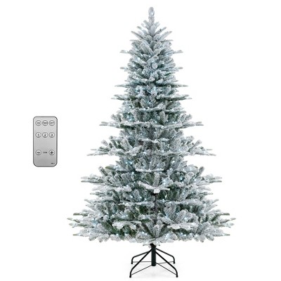 Costway 6/7/8 FT Snow Flocked Artificial Christmas Tree with 661/1119/1447 PVC & PE Tips 500/620/800 LED Lights