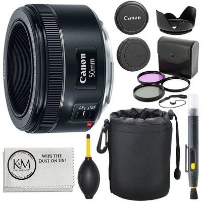 Canon EF 50mm f/1.8 STM Lens + 3pc Filter Kit + Lens Pen + Blower + Hood + Lens Pouch + Cap Keeper