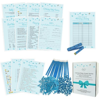 Dessie 9 Boy Baby Shower Card Games Activity Kit with Blue Party Supplies Decorations