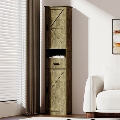 KTMBDW Tall Bathroom Cabinet with Drawer, Slim Freestanding Bathroom Storage Cabinet with Adjustable Shelves, for Small Spaces, Modern