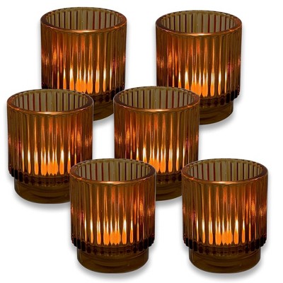 Kate Aspen Ribbed Amber Glass Votive Candle Holder (Set of 6) | 27206AB