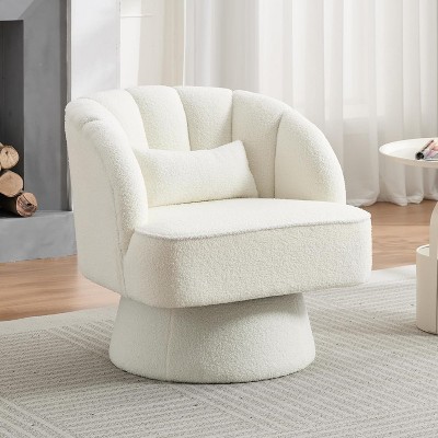 Modern Swivel Barrel Accent Chair, 360° Upholstered Armchair with Striped Backrest & Plush Padding