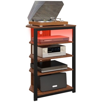 HOMCOM TV Stand with LED Lights, AV Media Stand, Corner Audio Tower with Storage Shelves and Steel Frame, Living Room Storage