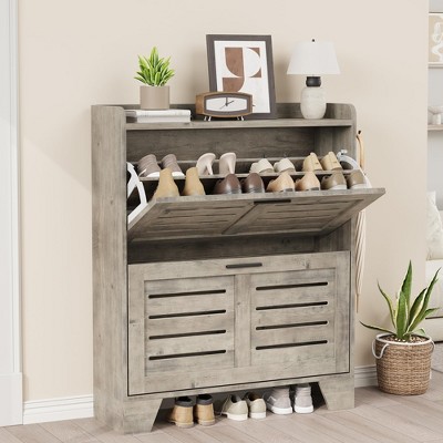 Shoe Cabinet Storage for Entryway, Narrow Shoe Cabinet with 2 Flip Drawers,Freestanding Hidden Slim Shoe Organizer Cabinet