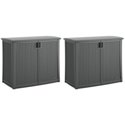 Suncast Lockable Outdoor 2-Door Cabinet Deck Box with Adjustable Shelf for Lawn, Garden, Patio, & Pool Accessory Storage, Cool Gray (2 Pack)