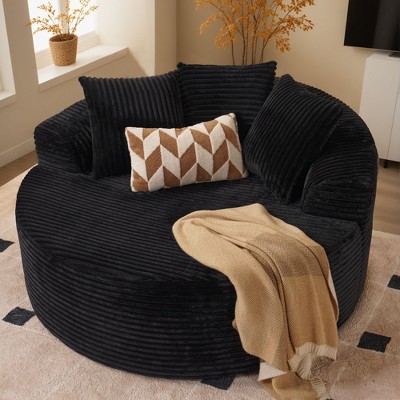 XIZZI Plush Round Sofa for Living Room, Soft Polyester Fabric with Spring & Sponge, 58.26" Circular Cozy Chair in Beige/Gray/Black/Pink/Green