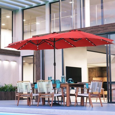 15' x 9' Rectangular Lit Outdoor Patio Market Umbrella with Extra Large Base and Sand Bags - Captiva Designs