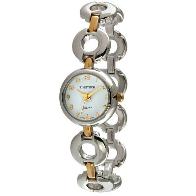 TIMETECH Women's Two Tone Loop Link Bracelet Dress Watch White Dial