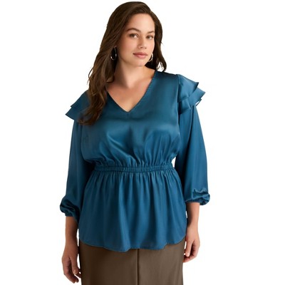 June + Vie by Roaman's Satin Peplum Top