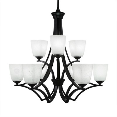 Toltec Lighting Zilo 9 - Light Chandelier in  Matte Black with 4.5" Square White Muslin Shade