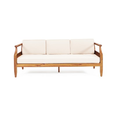 GDFStudio Bianca 73" Outdoor Acacia Wood 3- Seater Sofa with Cushions