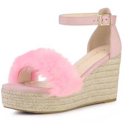 Allegra K Women's Faux Fur Espadrille Platform Heels Wedge Sandals