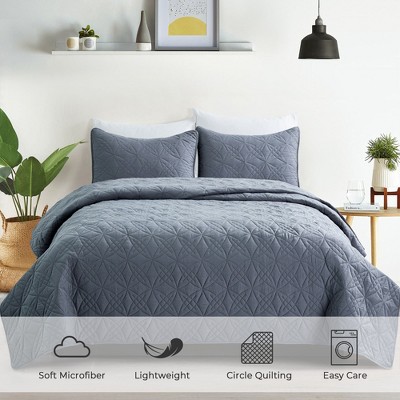 Peace Nest Pre-Washed Dark Gray Microfiber Coverlet Set with Envelope Closure Pillowcases