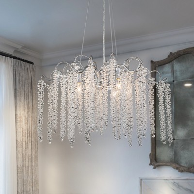 LLHZSY 6-Light 23 3/5" W Contemporary Luxury Tassel Crystal Chandelier-Gold/Chrome