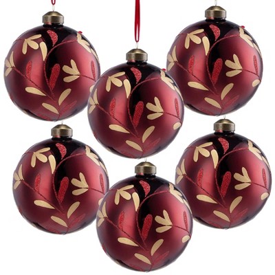Gulches D3.9" Glass Christmas Ball Ornaments Set of 6, Holiday Party Tree Decor