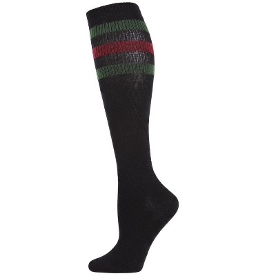 Memoi Women's Mod Stripe Knee High Glitter Tube Socks
