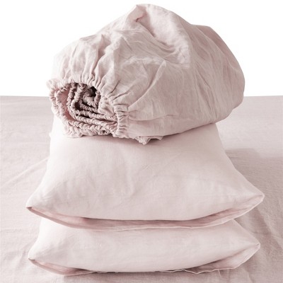 HomeRoots Four Piece Light Pink Linen Sheet Set