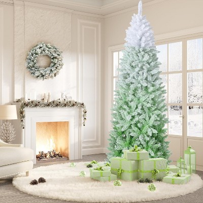 Snow Flocked Pencil Christmas Tree, Slim Artificial Christmas Tree with Sturdy Metal Stand, Skinny Xmas Tree Holiday Decoration for Home Office Dedor