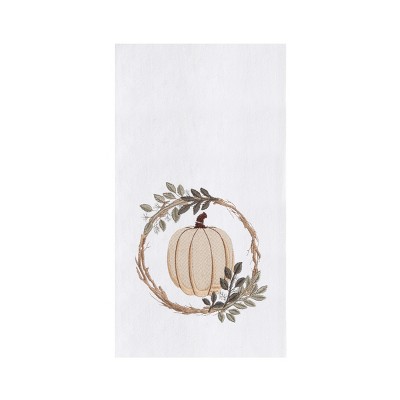 C&F Home White Pumpkin Wreath Embroidered 100% Cotton Flour Sack Dishtowel