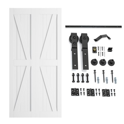 SMARTSTANDARD Bifold Barn Door 84 in. Height K-frame MDF White Bi-fold Sliding Closet Doors with Hardware Kit Included, Save Space, Water Proof
