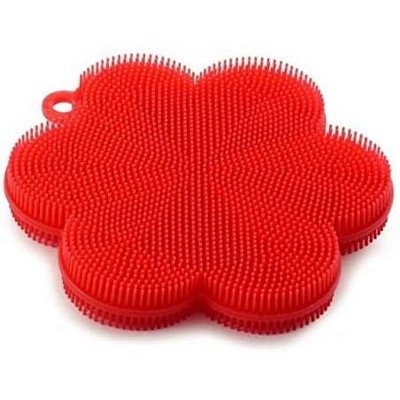 Norpro Silicone Dish Scrubbing Sponge / Vegetable Scrubber Brush - Red Flower Shaped