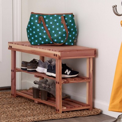 Household Essentials Cedar Fresh 2 Tier Shoe Rack and Seat Bench Brown