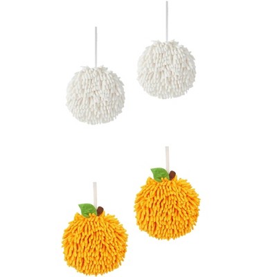 REGALWOVEN Soft Absorbent Fluffy Chenille Ball Bathroom Hand Towels with Wall Hook 4 Pack