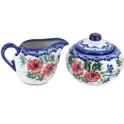 Blue Rose Polish Pottery 9B-16B WR Unikat Cream & Sugar Set