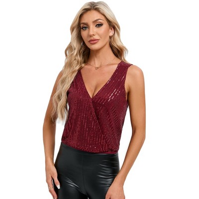 Clearlove Women's Sparkling V-Neck Backless Tank Top Sequin Glitter Sleeveless Party Vest Evening Going Out Top