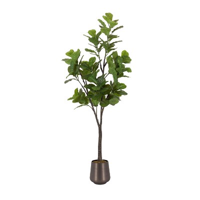 Kate and Laurel Fidmont Faux Fiddle Fig Tree, 6', Dark Silver