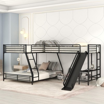 YOOCOZZ Twin over Full Bunk Bed with Attached Twin Loft Bed and Integrated Desk