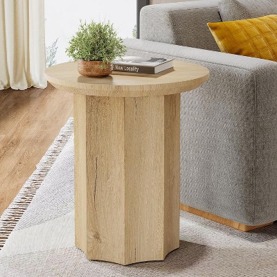 Tribesigns Round End Table, Wooden Side Table with Octagonal Base, Modern Nightstand for Living Room, Bedroom, Easy Assembly
