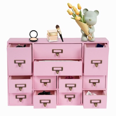 YIYIBYUS Desk Drawer Organizer, Storage Box with 12 Drawers, Storage Drawers, Pink