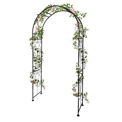 Metal Garden Arch, 88" H Outdoor Lawn Arbor with Stakes, Garden Arch Arbor Trellis for Climbing Plants, Roses, Vines