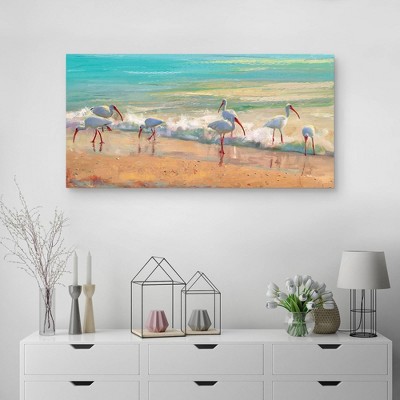 24" x 48" Seven in Heaven by Studio Arts: Beach Scene Canvas, Coastal Herons Art - Masterpiece Art Gallery