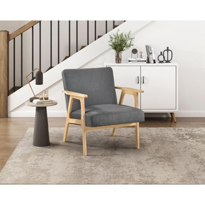 NicBex 1pc Accent Chair with Solid Rubberwood Frame Lounge Chair Reading Chair Comfy Chair Home Furniture for Living Room, Dark Gray,Natural