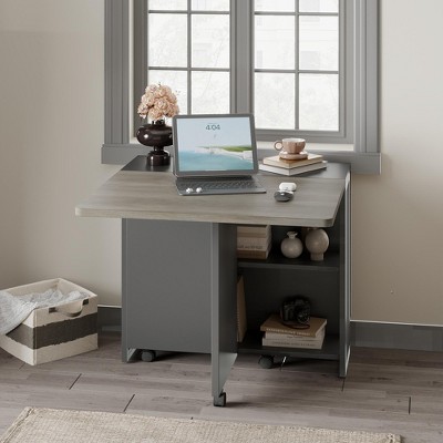 Folding Dining Table, Farmhouse Dining Table for 4 Storage Shelf, 6 Wheels Multipose Expandable Kitchen Drop Leaf Table
