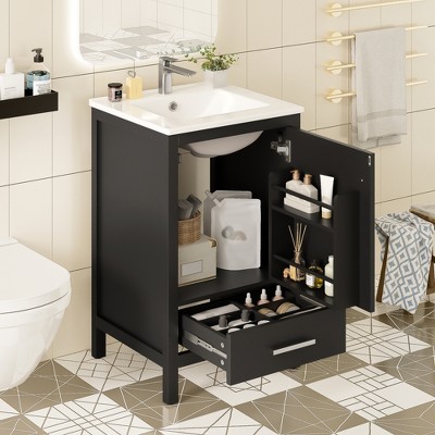ORRD 20" Modern Bathroom Vanity with Ceramic Sink, Soft-Close Drawer & Door, Space-Saving Storage