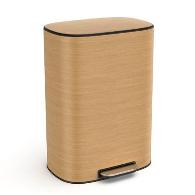 JANSNO Stainless Steel Ellipse Kitchen Trash Can – 13 Gallon (50L), Foot Pedal Operated, Soft Close