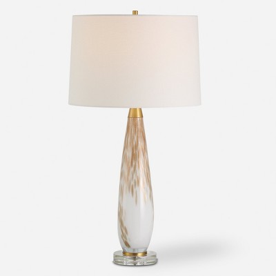 Uttermost 30262 Lyra White and Gold Glass Table Lamp with Crystal Foot and Linen Shade