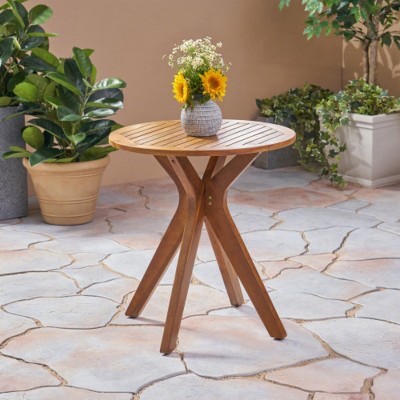 27.5" Acacia Wood Outdoor Dining Table with X-Base, Weather-Resistant Patio Accent Table, Perfect for Balcony or Backyard-Maison Boucle