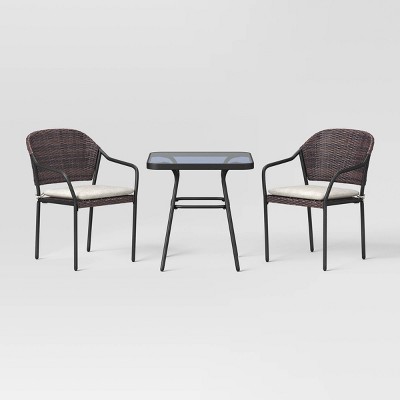 3pc Steel Rust Resistant Outdoor Patio Bistro Set with Cushions Dark Brown - Room Essentials™: Steel Frame, Tempered Glass Table