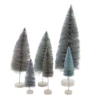 Cody Foster 15.5 Inch Spectrum Trees Winter Blue Christmas Decorative Tree Set , Christmas Decor Bottle Brush Village Decorate (6PC)