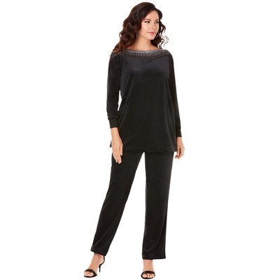 Roaman's Rhinestone-Detailed Velour Set