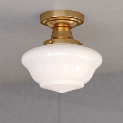 VAXCEL Eastgate 8.75-in W Contemporary Semi Flush Mount Ceiling Light White Schoolhouse Glass